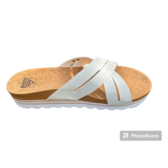 Women's Reef White & Brown Cork Platform Sandals Size 10 - Picture 2 of 3